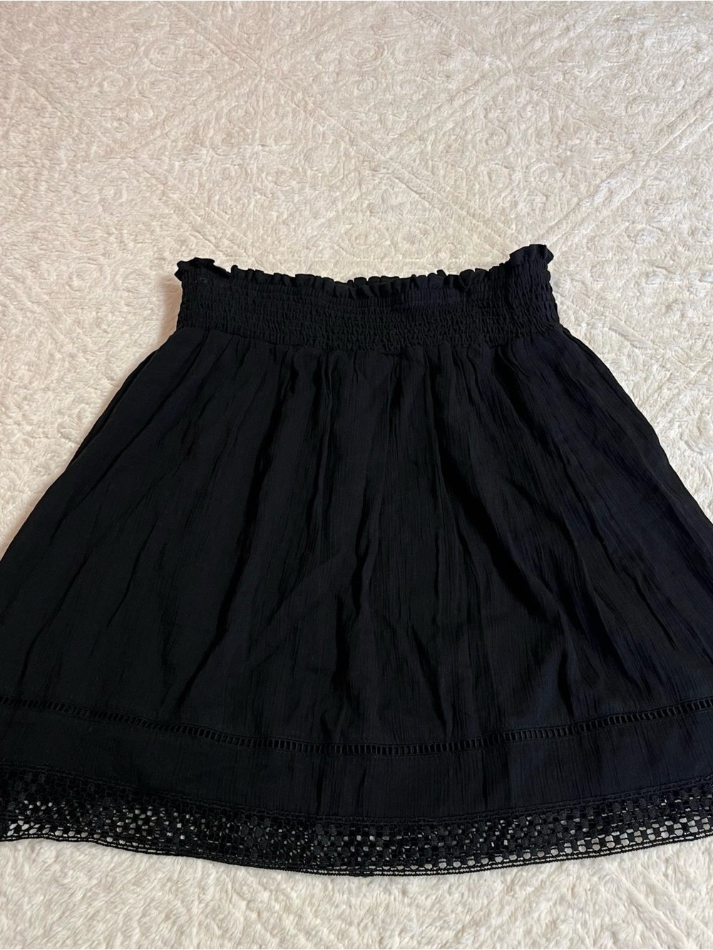 Faded Glory Black Smocked A-Line Skirt with Lace Hem